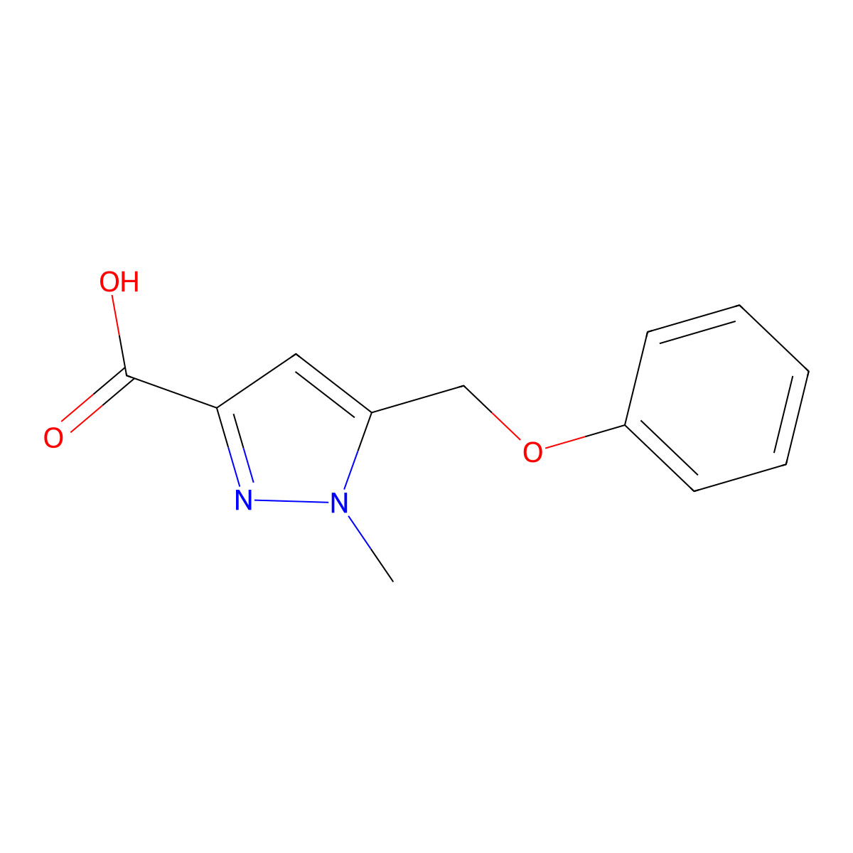 1-Methyl-5-phenoxymethyl-1H-pyrazole-3-carboxylic acid molecular structure, CAS 1225797-64-7