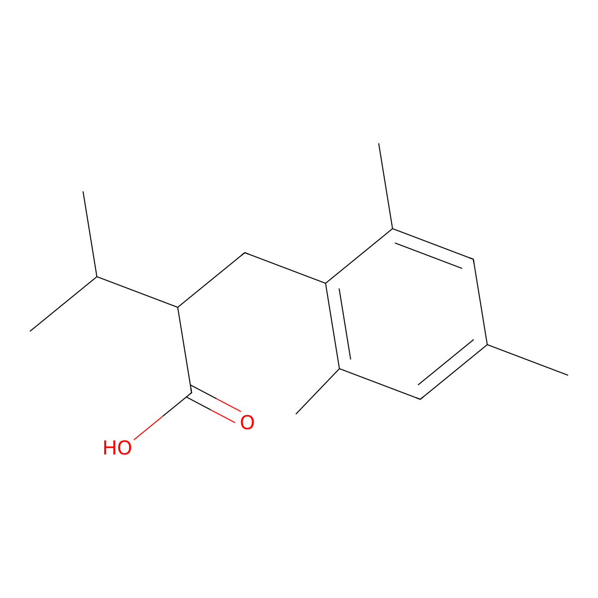 3-Methyl-2-(2,4,6-trimethylbenzyl)butanoic acid molecular structure, CAS 1225798-52-6