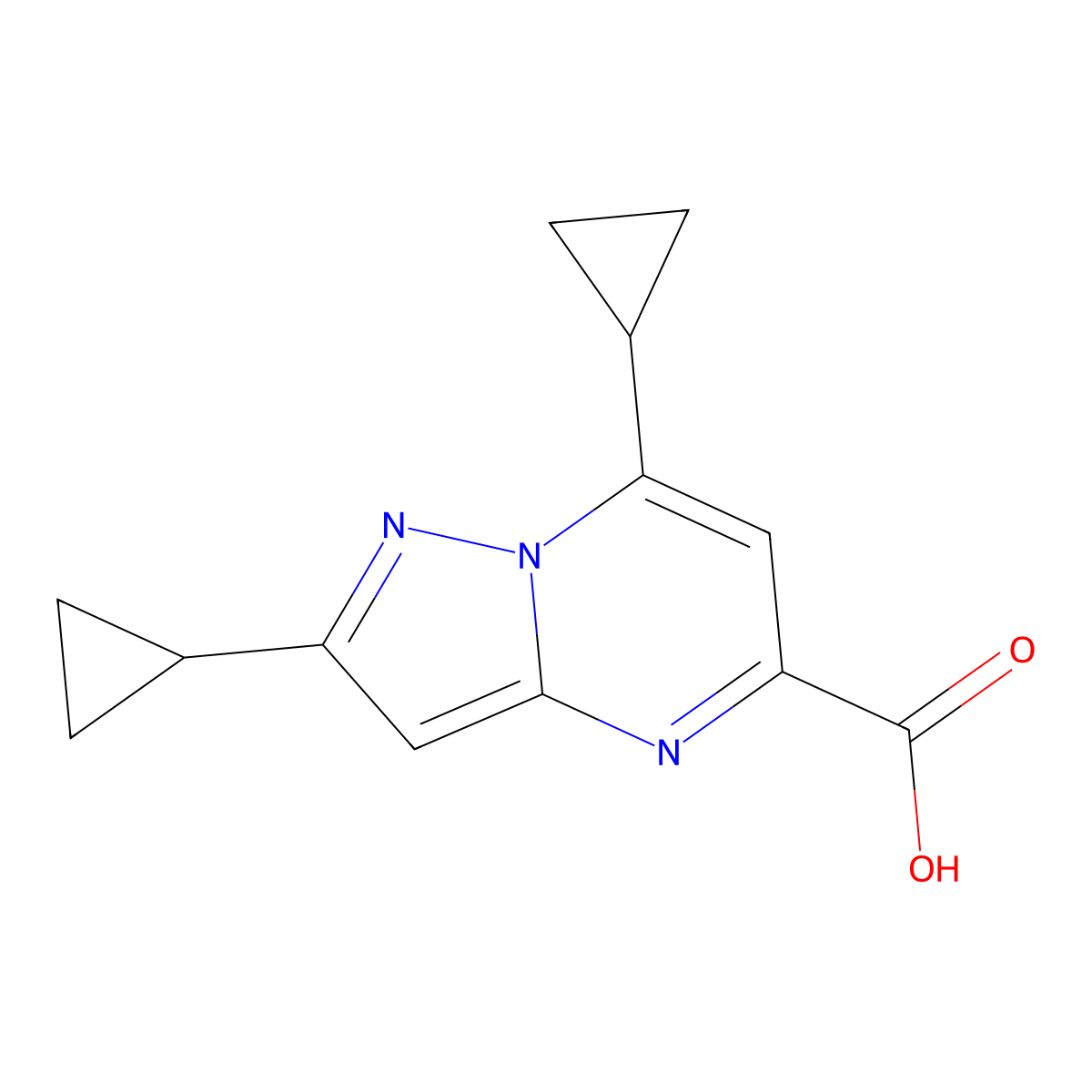 2,7-Dicyclopropylpyrazolo[1,5-a]pyrimidine-5-carboxylic acid molecular structure, CAS 1225826-07-2