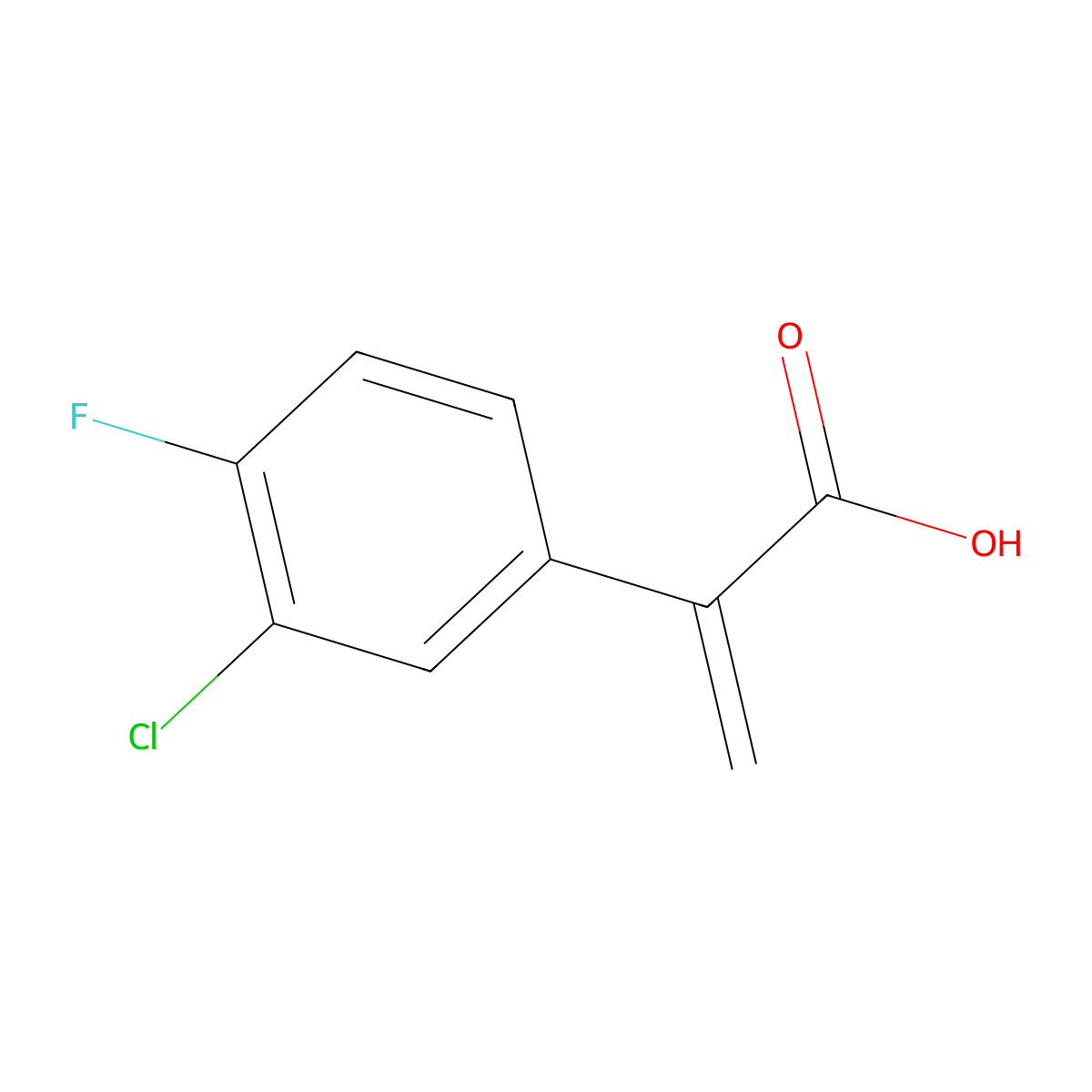 2-(3-Chloro-4-fluorophenyl)prop-2-enoic acid molecular structure, CAS 1225833-84-0