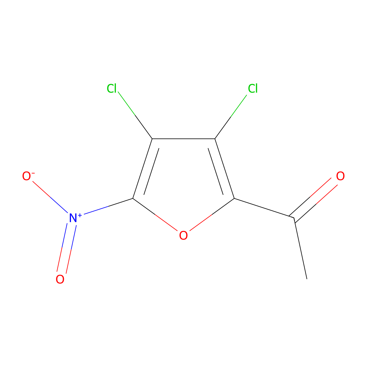Ethanone, 1-(3,4-dichloro-5-nitro-2-furanyl)- molecular structure, CAS 122587-20-6