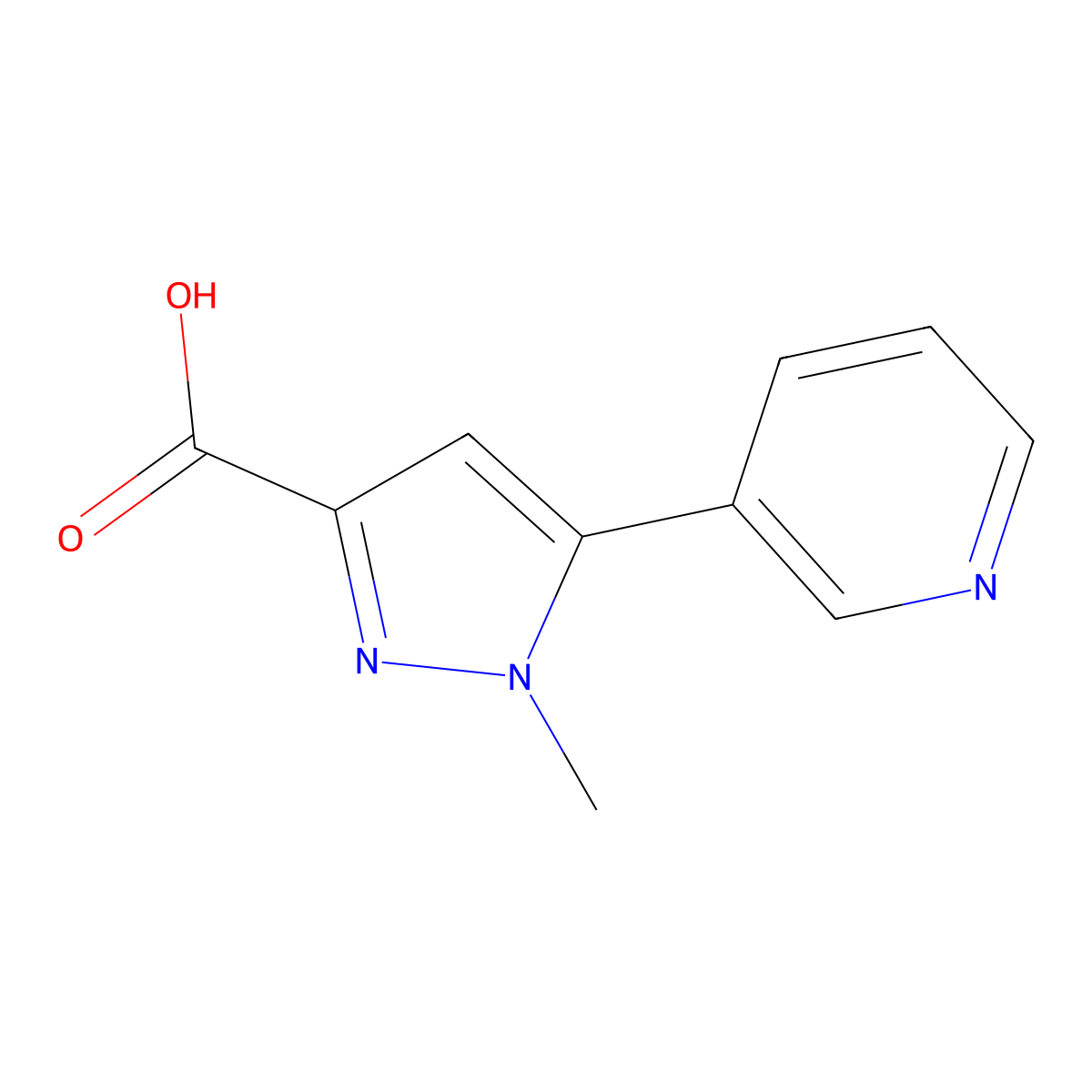 1-methyl-5-(pyridin-3-yl)-1H-pyrazole-3-carboxylic acid molecular structure, CAS 1225882-19-8