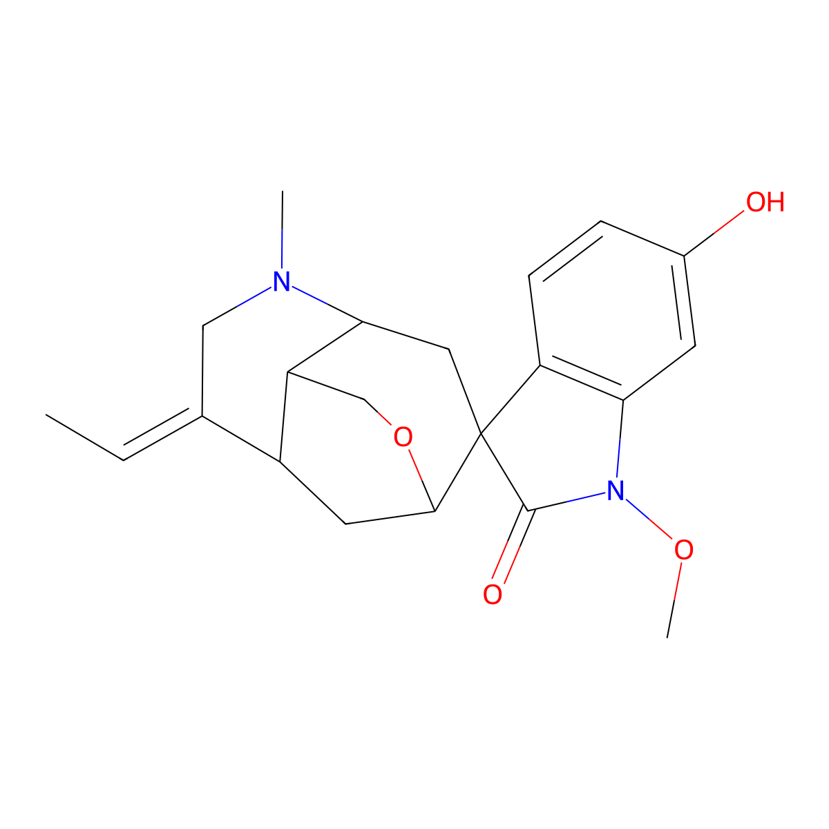 7-Ethylidene-6'-hydroxy-1'-methoxy-5-methylspiro[11-oxa-5-azatricyclo[6.3.1.04,9]dodecane-2,3'-indole]-2'-one molecular structure, CAS 122590-04-9
