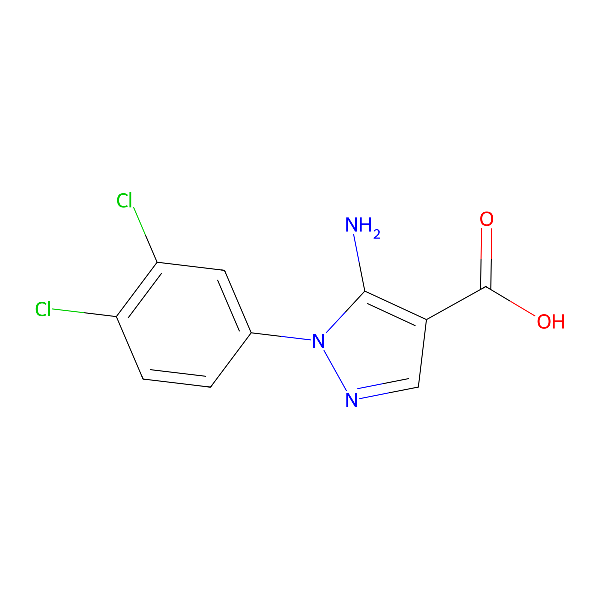 5-amino-1-(3,4-dichlorophenyl)-1H-pyrazole-4-carboxylic acid molecular structure, CAS 1225904-12-0