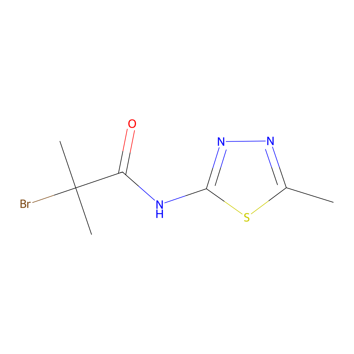 2-bromo-2-methyl-N-(5-methyl-1,3,4-thiadiazol-2-yl)propanamide molecular structure, CAS 1225913-99-4
