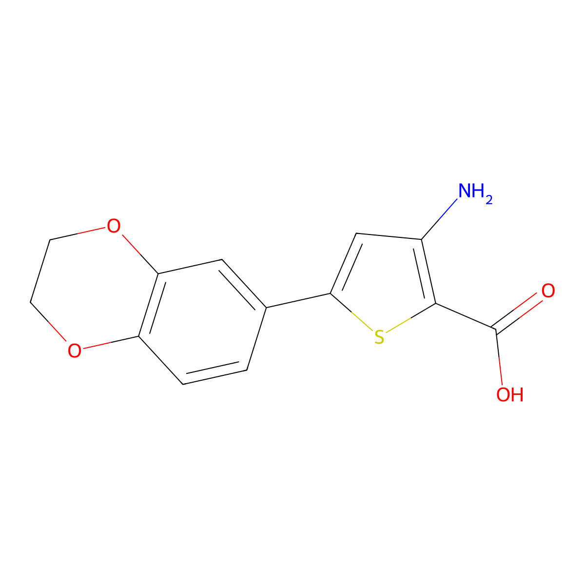 3-Amino-5-(2,3-dihydro-1,4-benzodioxin-6-yl)thiophene-2-carboxylic acid molecular structure, CAS 1225936-60-6