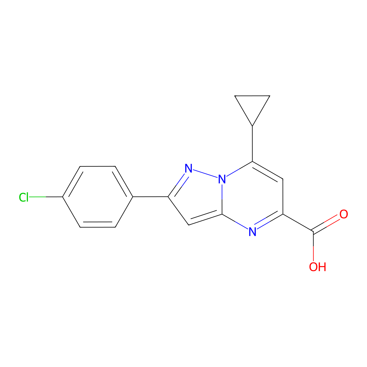 2-(4-Chlorophenyl)-7-cyclopropylpyrazolo[1,5-a]pyrimidine-5-carboxylic acid molecular structure, CAS 1225955-72-5