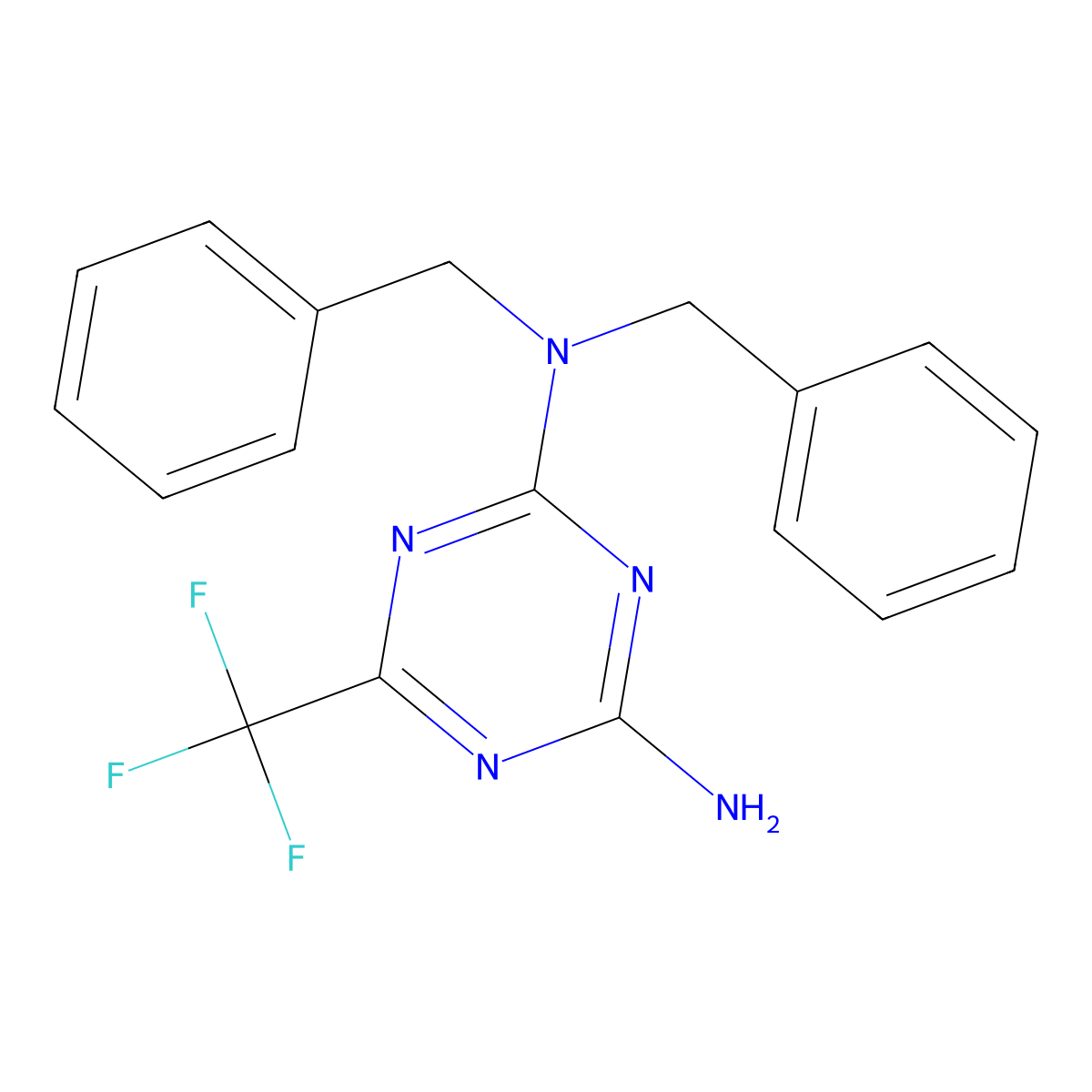 N,N-dibenzyl-6-(trifluoromethyl)-1,3,5-triazine-2,4-diamine molecular structure, CAS 122600-54-8