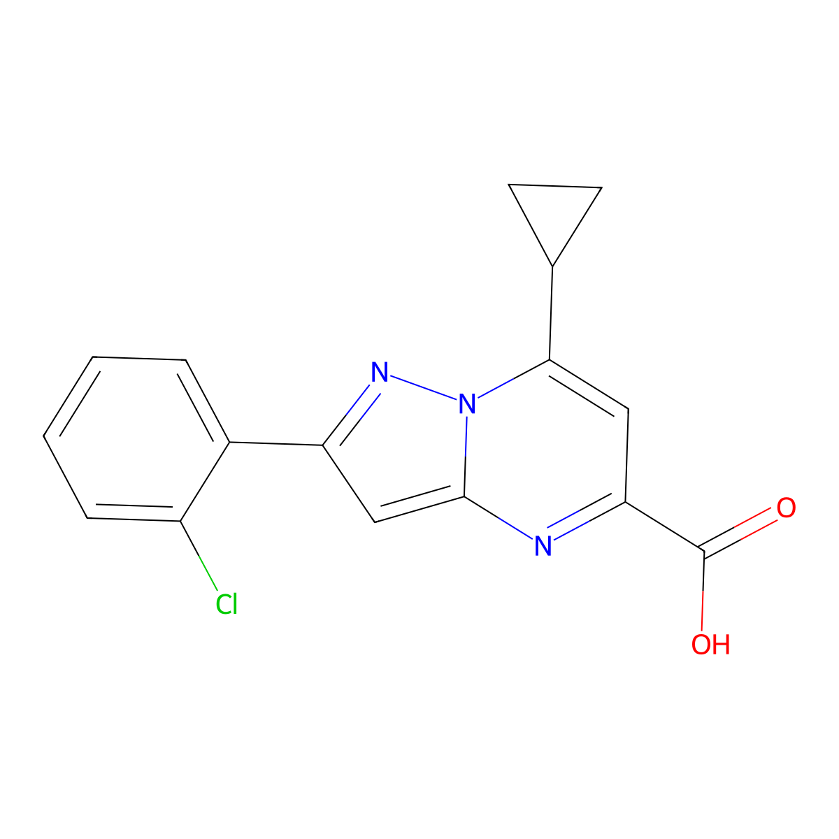 2-(2-Chlorophenyl)-7-cyclopropylpyrazolo[1,5-a]pyrimidine-5-carboxylic acid molecular structure, CAS 1226009-20-6