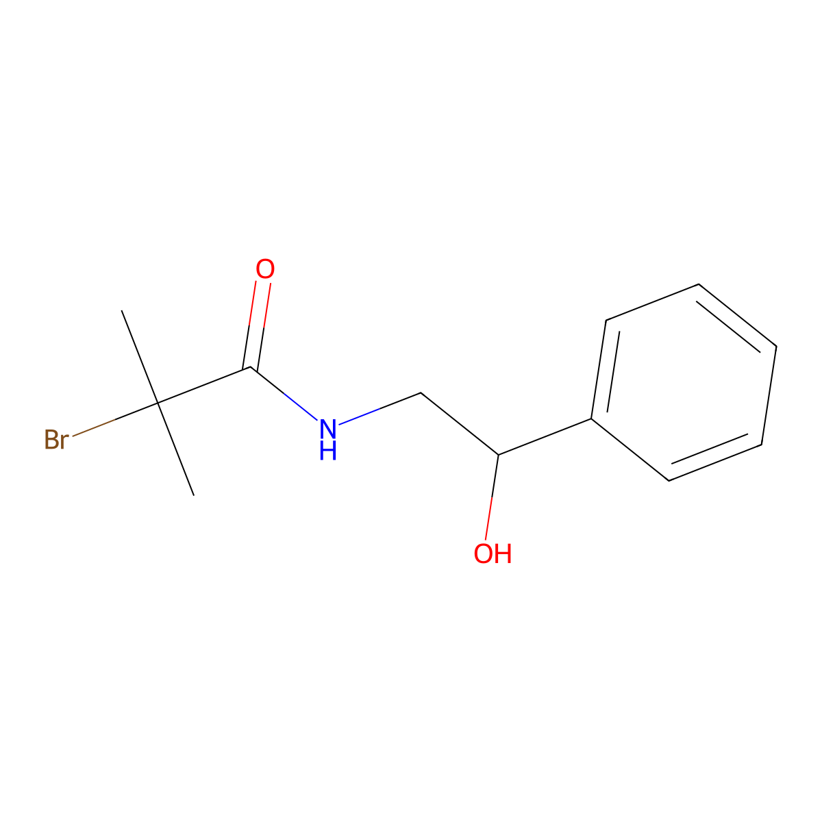 2-Bromo-N-(2-hydroxy-2-phenylethyl)-2-methylpropanamide molecular structure, CAS 1226026-55-6