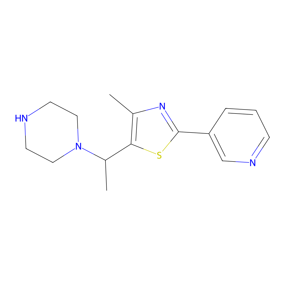 4-Methyl-5-(1-(piperazin-1-yl)ethyl)-2-(pyridin-3-yl)thiazole molecular structure, CAS 1226058-15-6