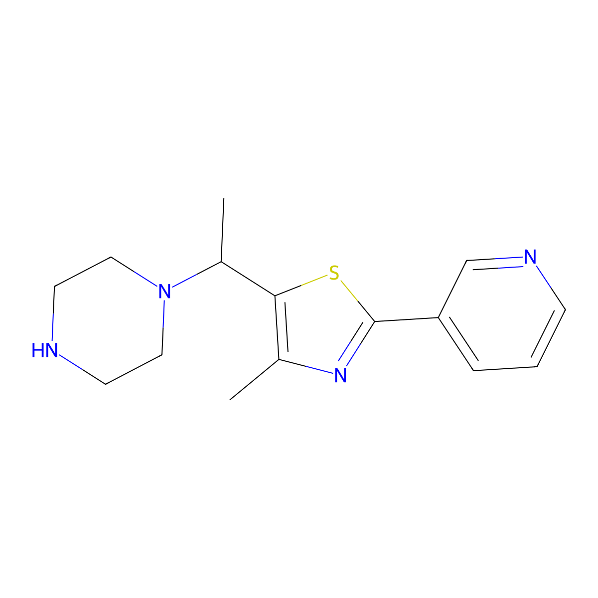 4-Methyl-5-(1-(piperazin-1-yl)ethyl)-2-(pyridin-3-yl)thiazole molecular structure, CAS 1226058-15-6