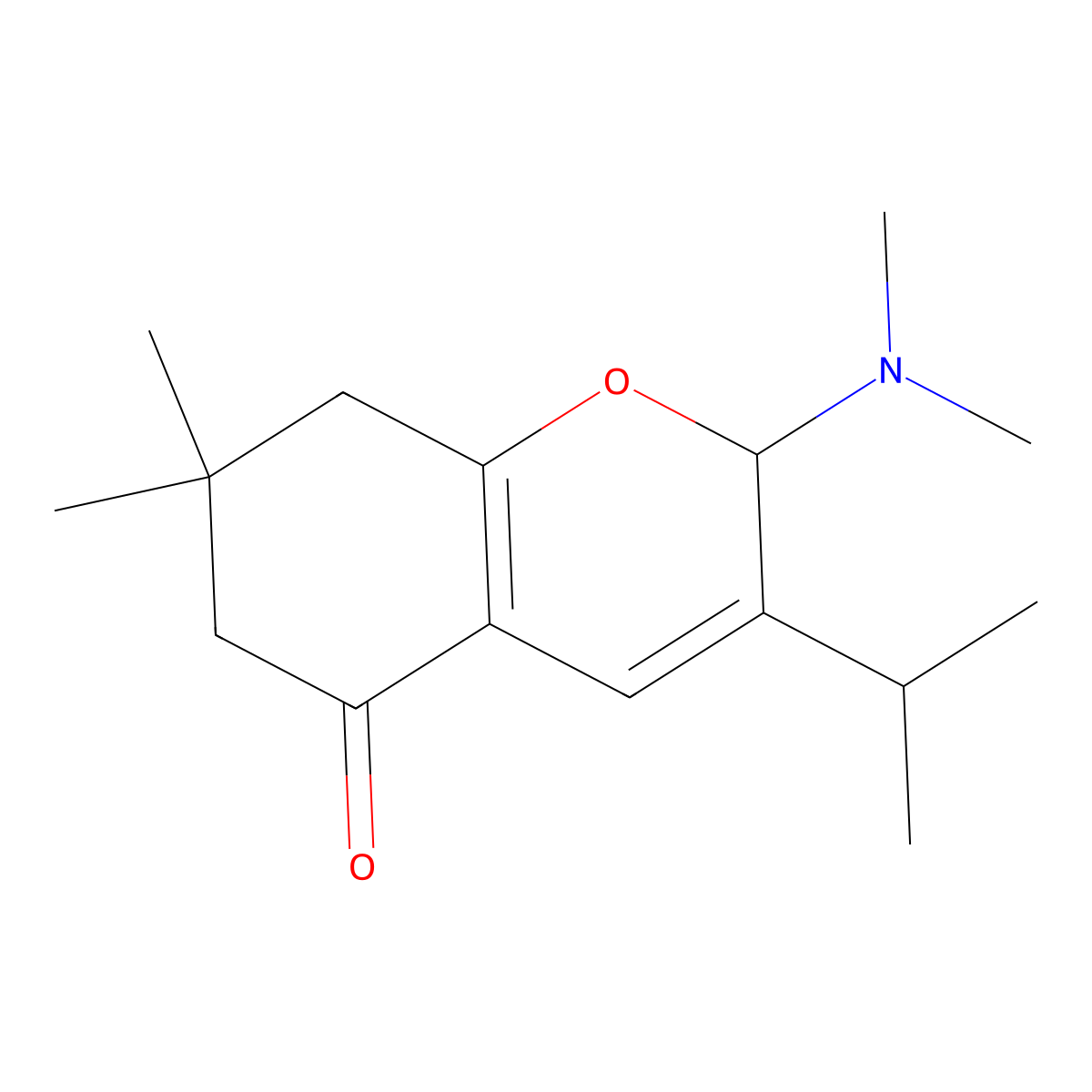 2-(dimethylamino)-7,7-dimethyl-3-propan-2-yl-6,8-dihydro-2H-chromen-5-one molecular structure, CAS 122609-19-2