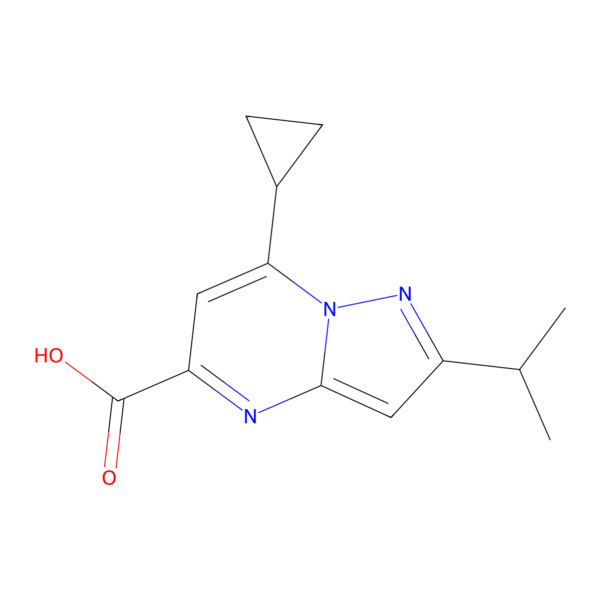 7-Cyclopropyl-2-(propan-2-yl)pyrazolo[1,5-a]pyrimidine-5-carboxylic acid molecular structure, CAS 1226104-81-9