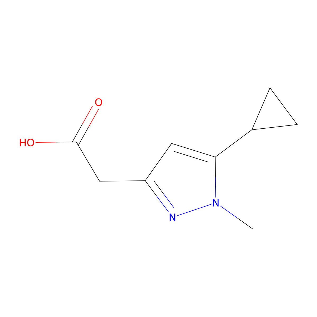 2-(5-Cyclopropyl-1-methyl-1H-pyrazol-3-yl)acetic acid molecular structure, CAS 1226153-59-8