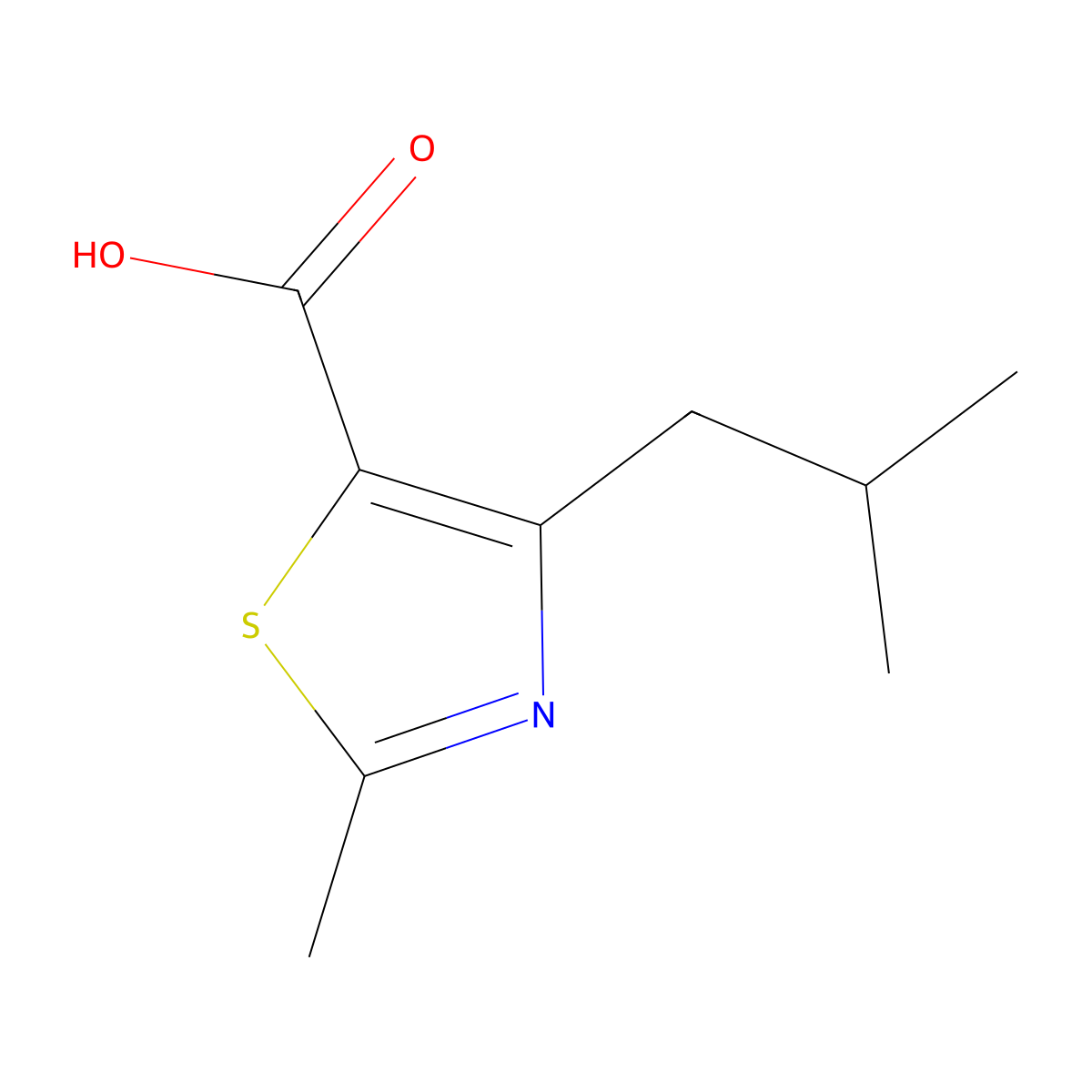 2-Methyl-4-(2-methylpropyl)-1,3-thiazole-5-carboxylic acid molecular structure, CAS 1226165-44-1