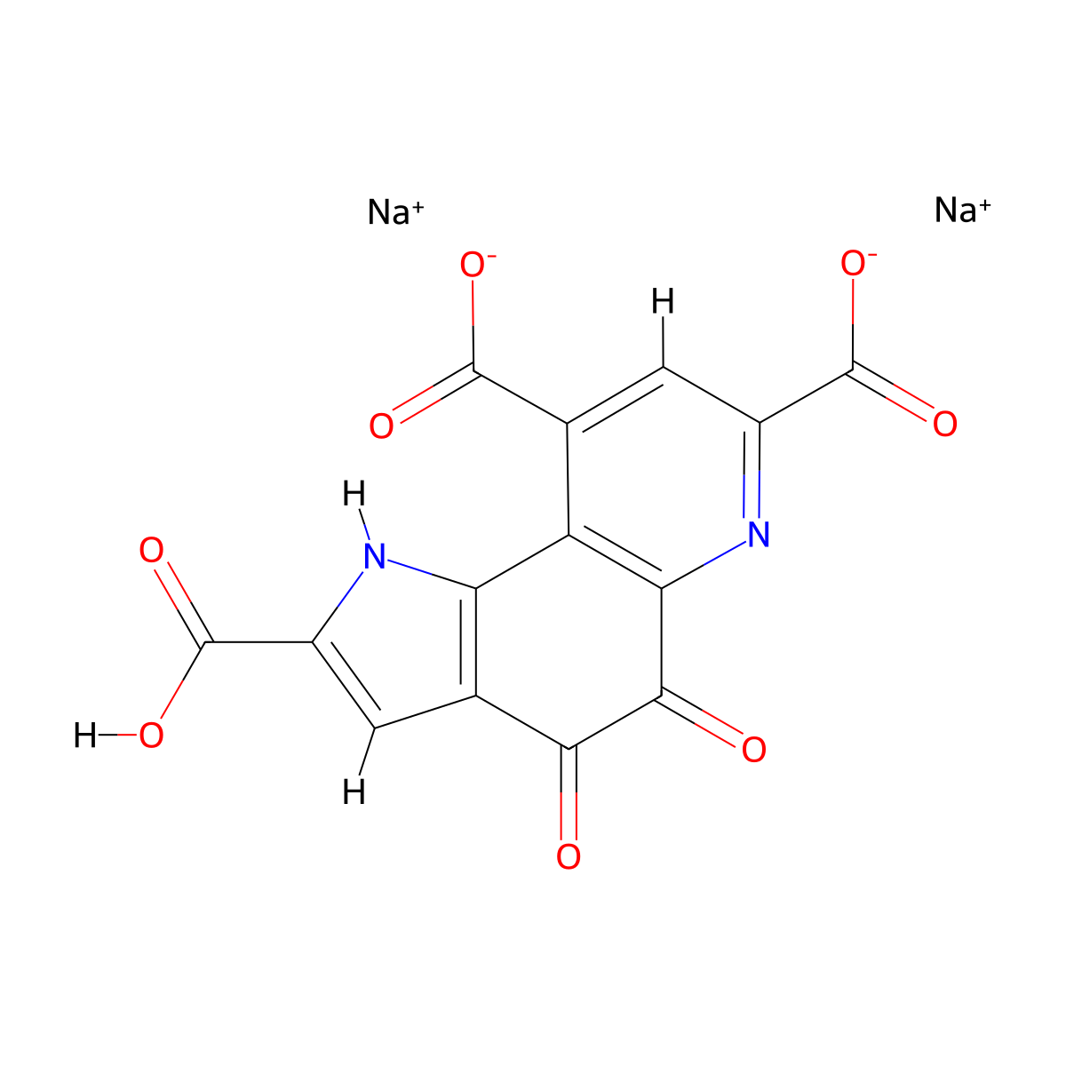 1H-Pyrrolo(2,3-f)quinoline-2,7,9-tricarboxylic acid, 4,5-dihydro-4,5-dioxo-, sodium salt (1:2) molecular structure, CAS 122628-50-6