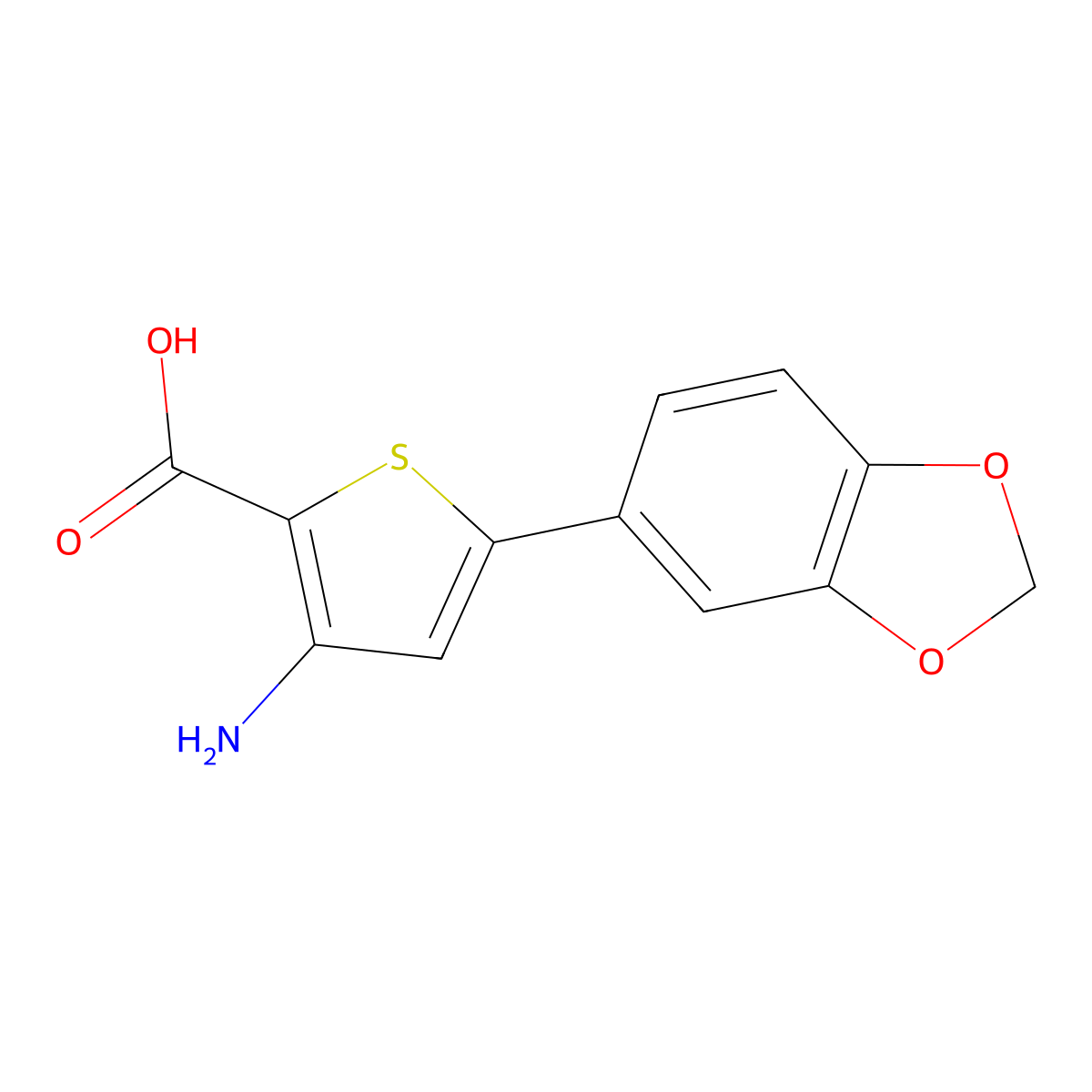 3-Amino-5-(1,3-dioxaindan-5-yl)thiophene-2-carboxylic acid molecular structure, CAS 1226310-82-2