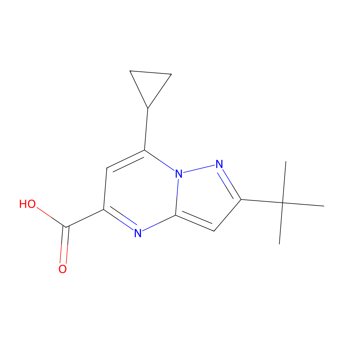 2-Tert-butyl-7-cyclopropylpyrazolo[1,5-a]pyrimidine-5-carboxylic acid molecular structure, CAS 1226329-54-9