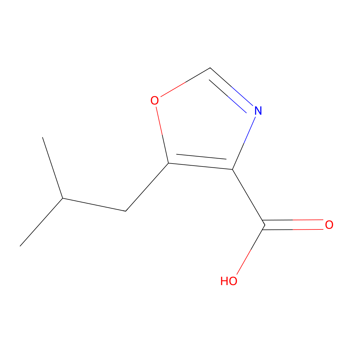 5-(2-Methylpropyl)-1,3-oxazole-4-carboxylic acid molecular structure, CAS 1226365-67-8