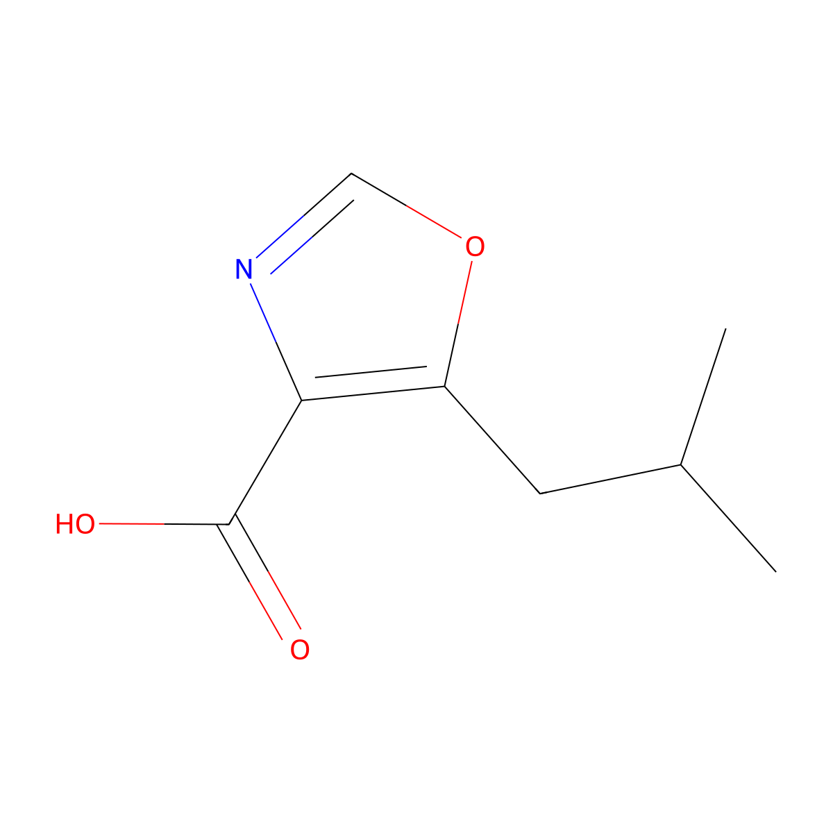 5-(2-Methylpropyl)-1,3-oxazole-4-carboxylic acid molecular structure, CAS 1226365-67-8