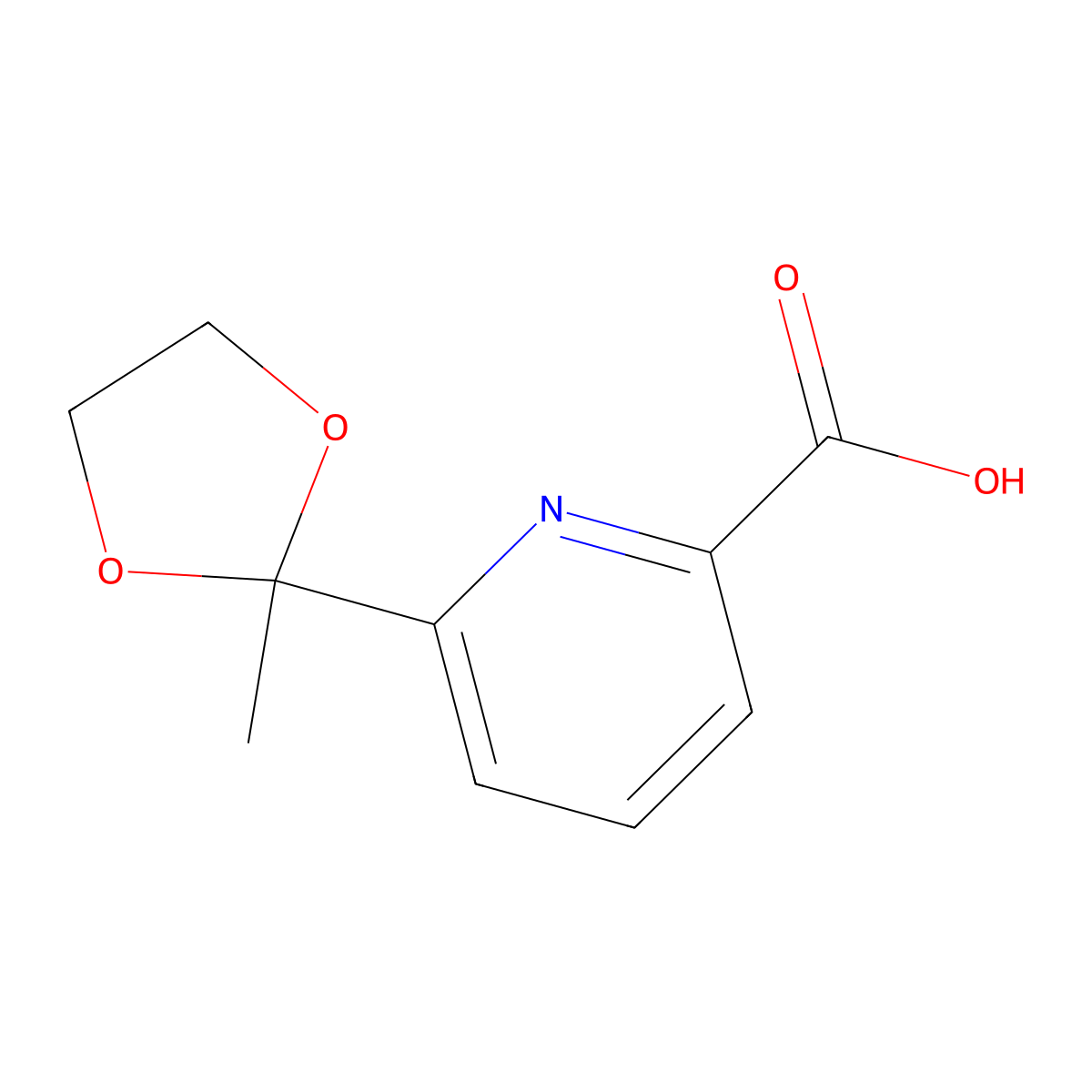 6-(2-Methyl-1,3-dioxolan-2-yl)-2-pyridinecarboxylic acid molecular structure, CAS 122637-38-1