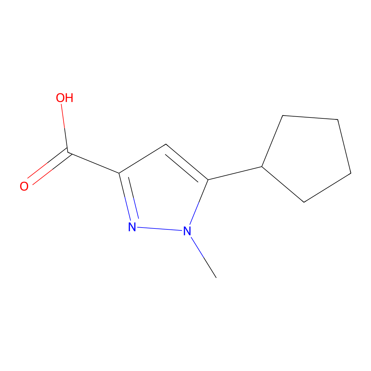 5-Cyclopentyl-1-methylpyrazole-3-carboxylic acid molecular structure, CAS 1226412-46-9