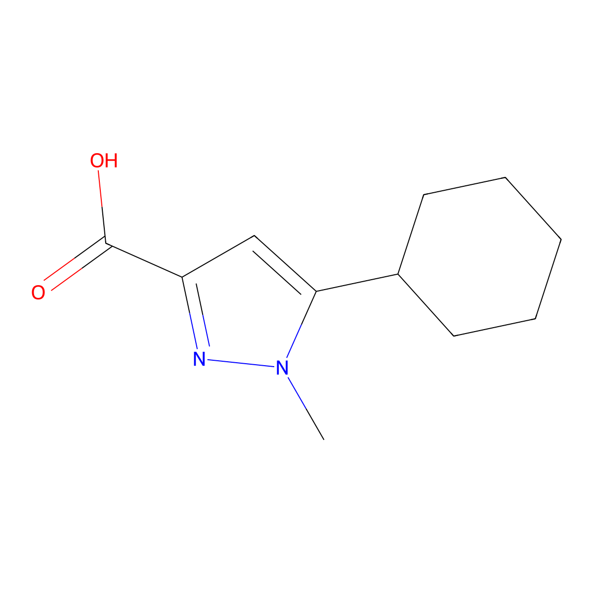 5-cyclohexyl-1-methyl-1H-pyrazole-3-carboxylic acid molecular structure, CAS 1226416-87-0