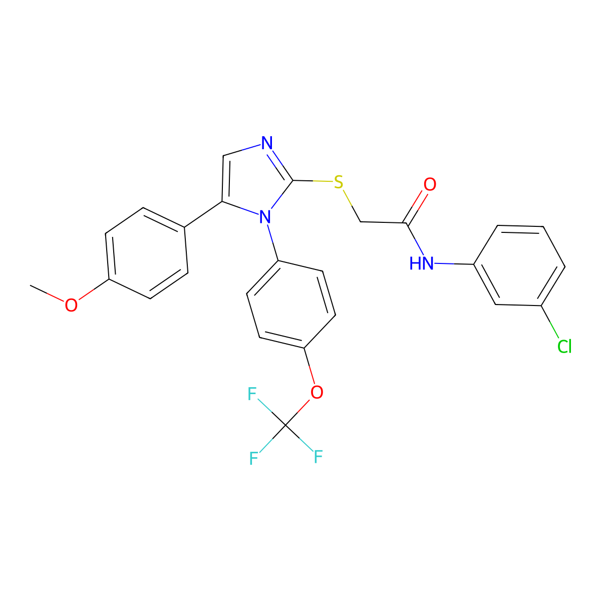 N-(3-chlorophenyl)-2-((5-(4-methoxyphenyl)-1-(4-(trifluoromethoxy)phenyl)-1H-imidazol-2-yl)thio)acetamide molecular structure, CAS 1226426-77-2
