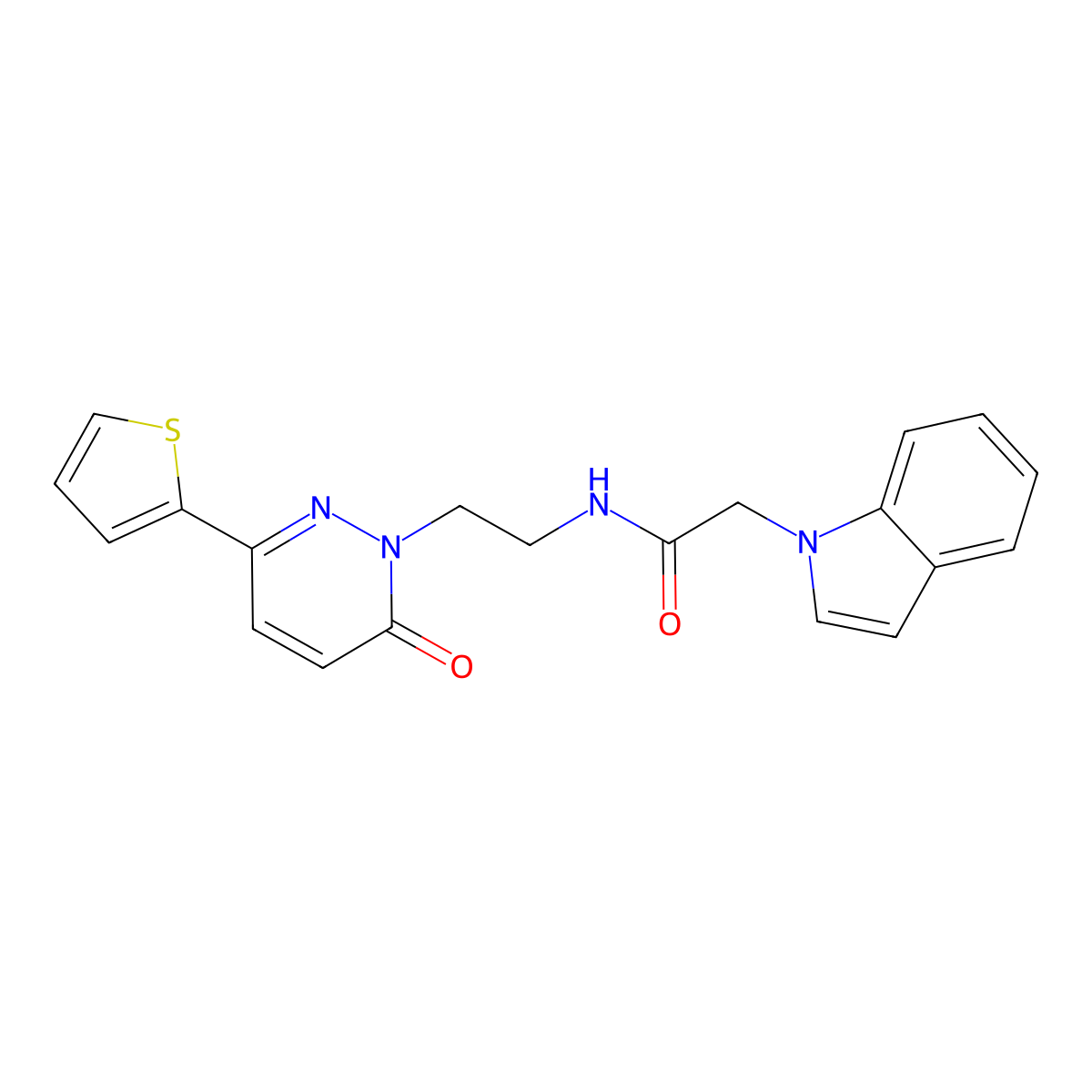 2-(1H-indol-1-yl)-N-(2-(6-oxo-3-(thiophen-2-yl)pyridazin-1(6H)-yl)ethyl)acetamide molecular structure, CAS 1226426-80-7