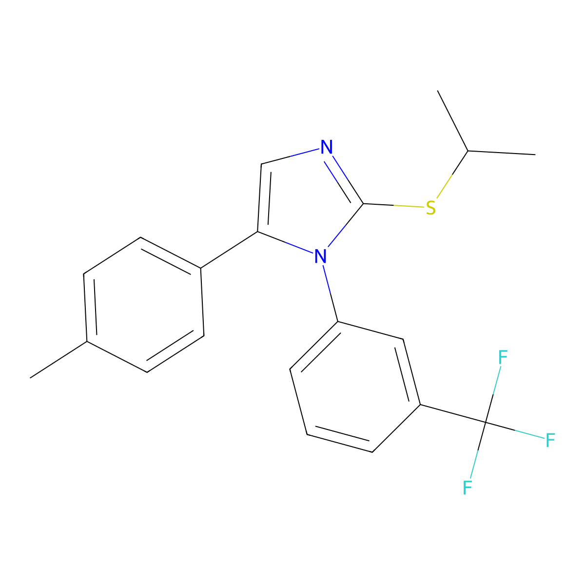2-(isopropylthio)-5-(p-tolyl)-1-(3-(trifluoromethyl)phenyl)-1H-imidazole molecular structure, CAS 1226426-83-0