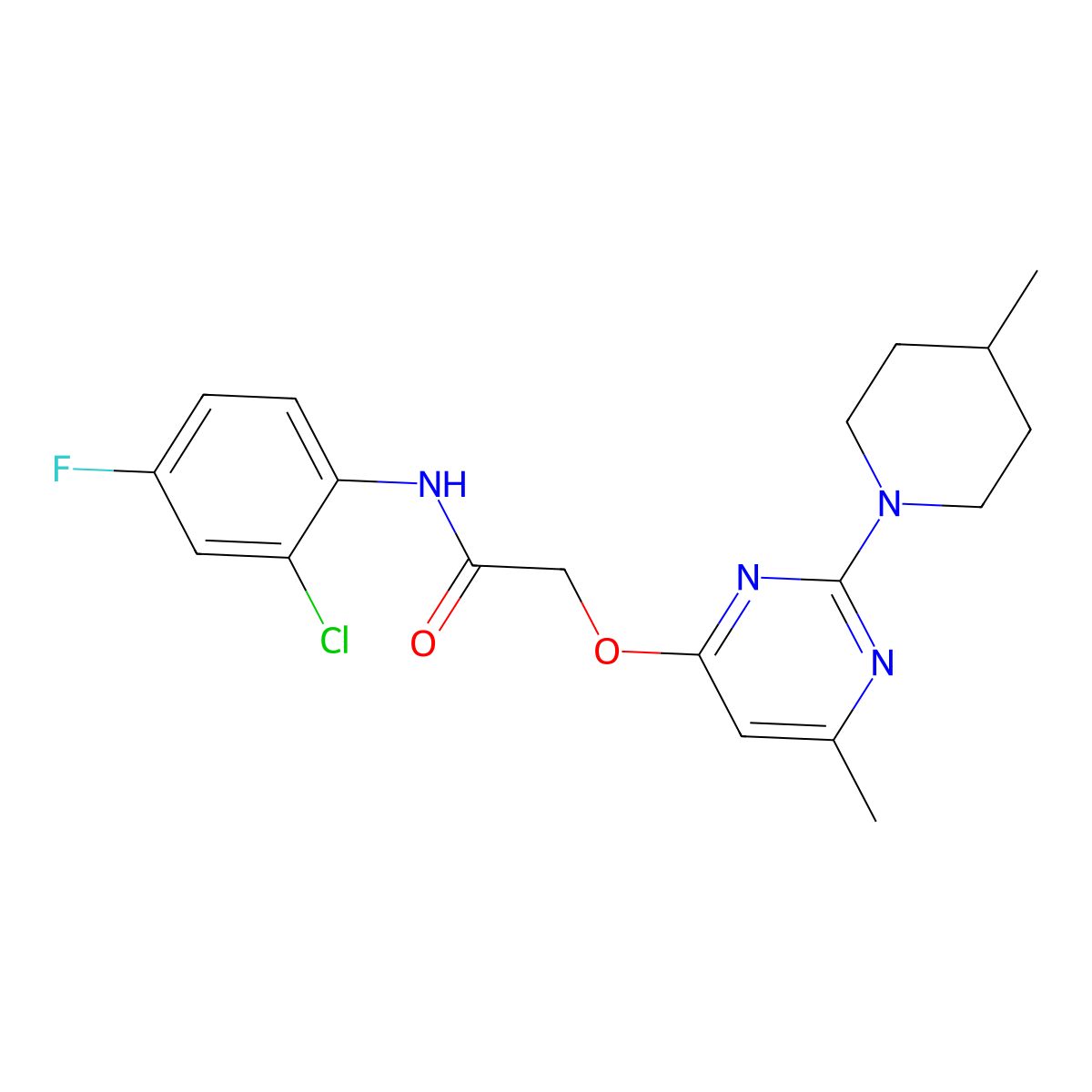 N-(2-chloro-4-fluorophenyl)-2-{[6-methyl-2-(4-methylpiperidin-1-yl)pyrimidin-4-yl]oxy}acetamide molecular structure, CAS 1226426-88-5
