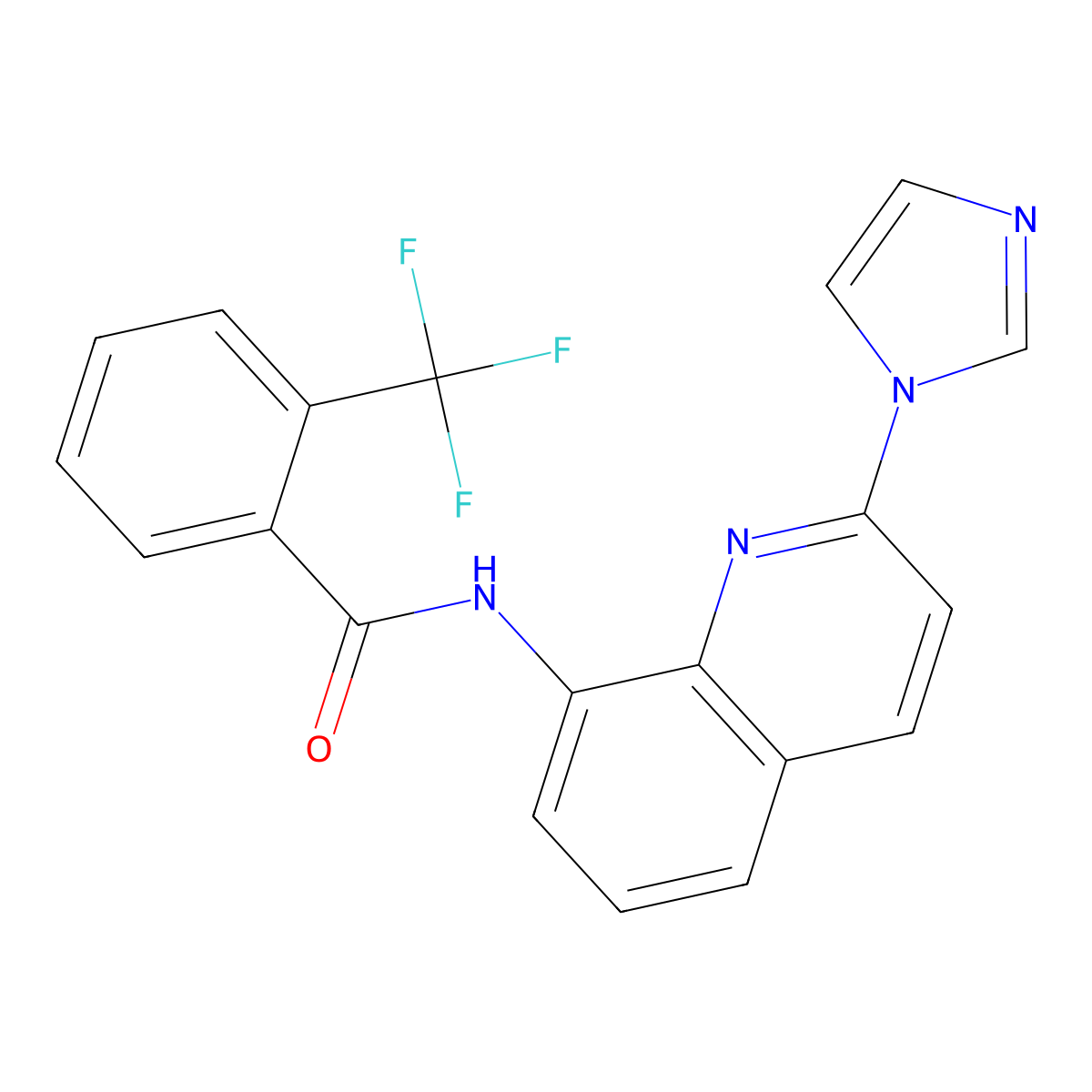 N-(2-(1H-imidazol-1-yl)quinolin-8-yl)-2-(trifluoromethyl)benzamide molecular structure, CAS 1226426-91-0