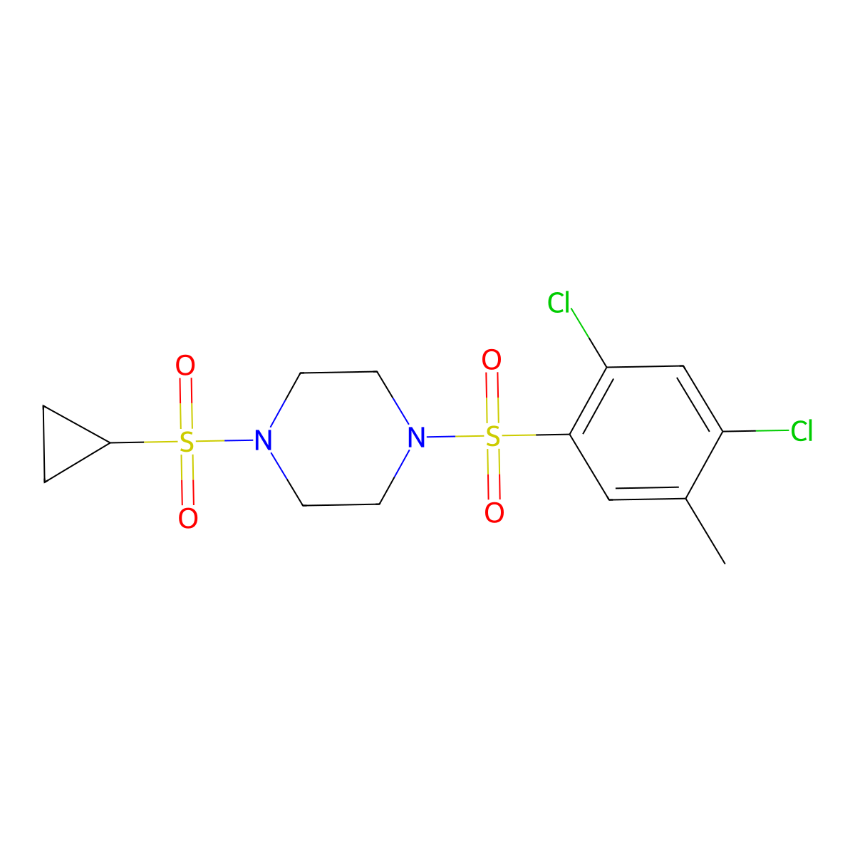 1-(Cyclopropylsulfonyl)-4-((2,4-dichloro-5-methylphenyl)sulfonyl)piperazine molecular structure, CAS 1226426-92-1