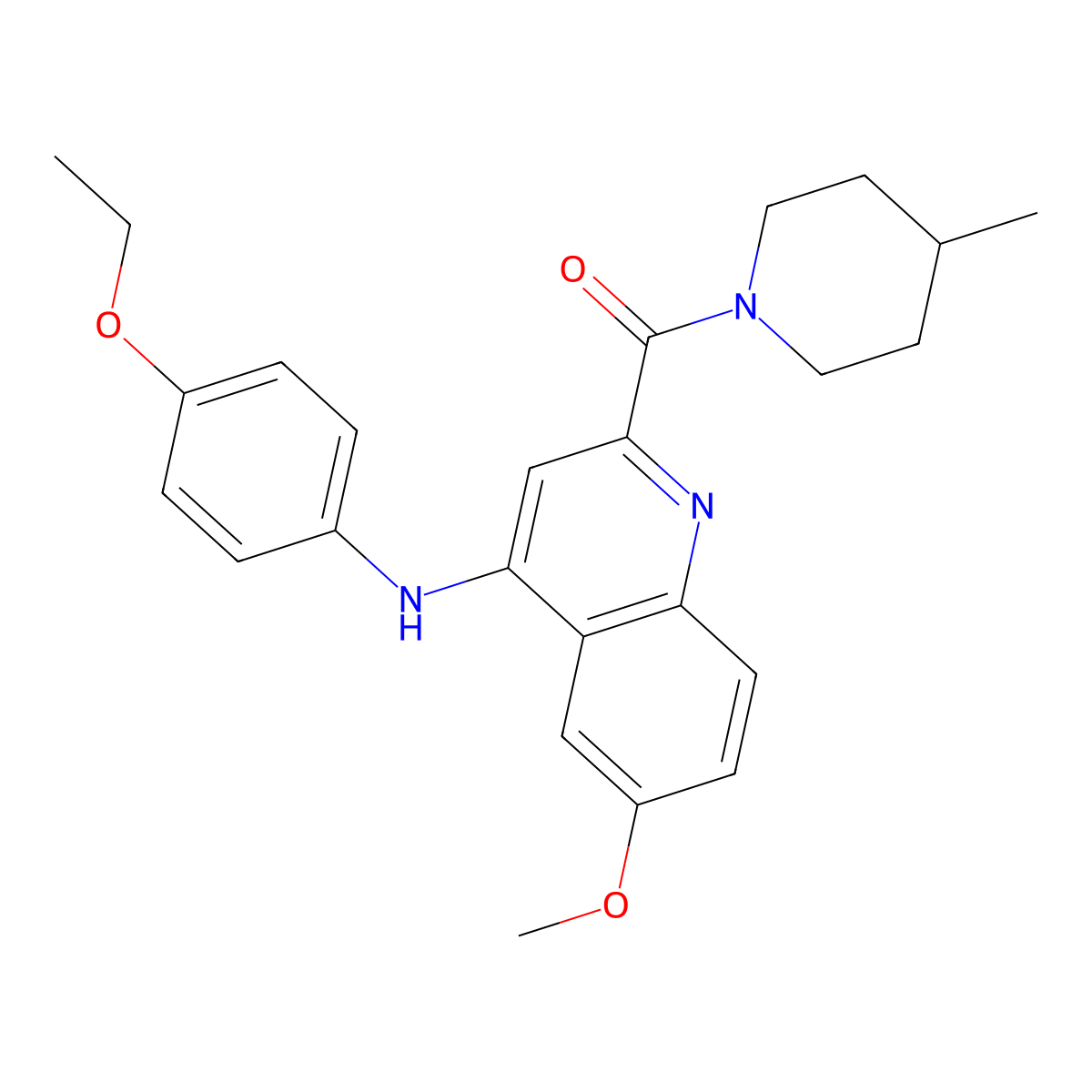 (4-((4-Ethoxyphenyl)amino)-6-methoxyquinolin-2-yl)(4-methylpiperidin-1-yl)methanone molecular structure, CAS 1226426-94-3