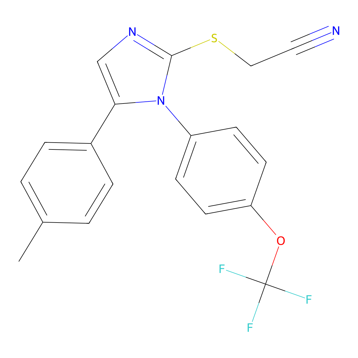 2-((5-(p-tolyl)-1-(4-(trifluoromethoxy)phenyl)-1H-imidazol-2-yl)thio)acetonitrile molecular structure, CAS 1226426-99-8
