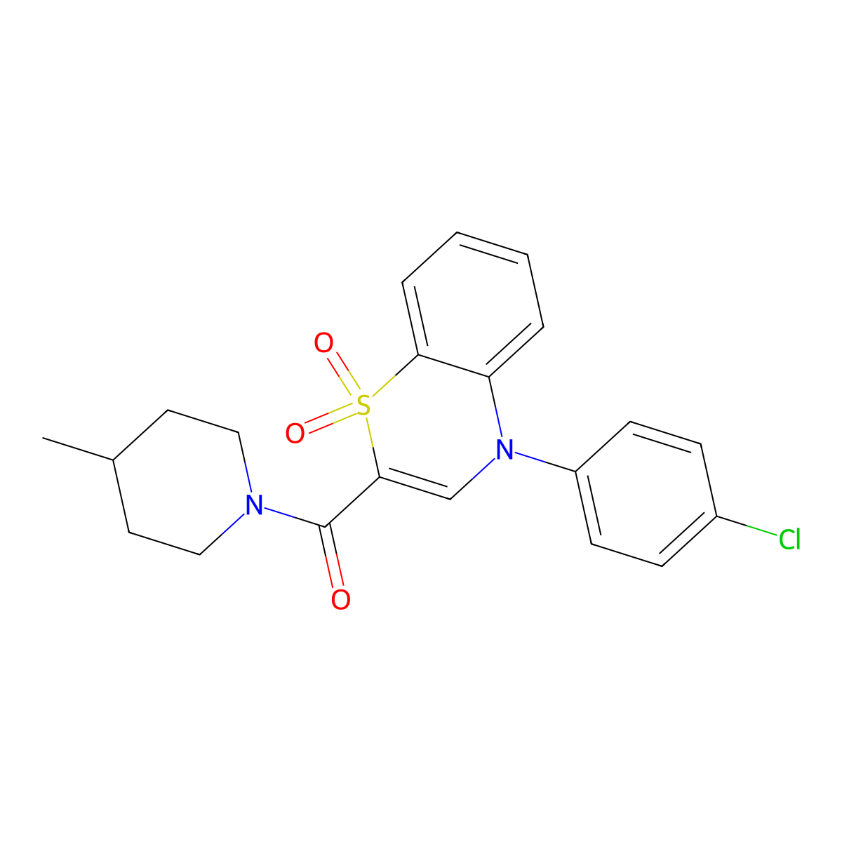 4-(4-chlorophenyl)-2-[(4-methylpiperidin-1-yl)carbonyl]-4H-1,4-benzothiazine 1,1-dioxide molecular structure, CAS 1226427-04-8