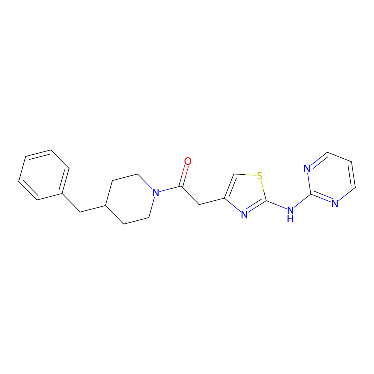 1-(4-Benzylpiperidin-1-yl)-2-{2-[(pyrimidin-2-yl)amino]-1,3-thiazol-4-yl}ethan-1-one molecular structure, CAS 1226427-10-6
