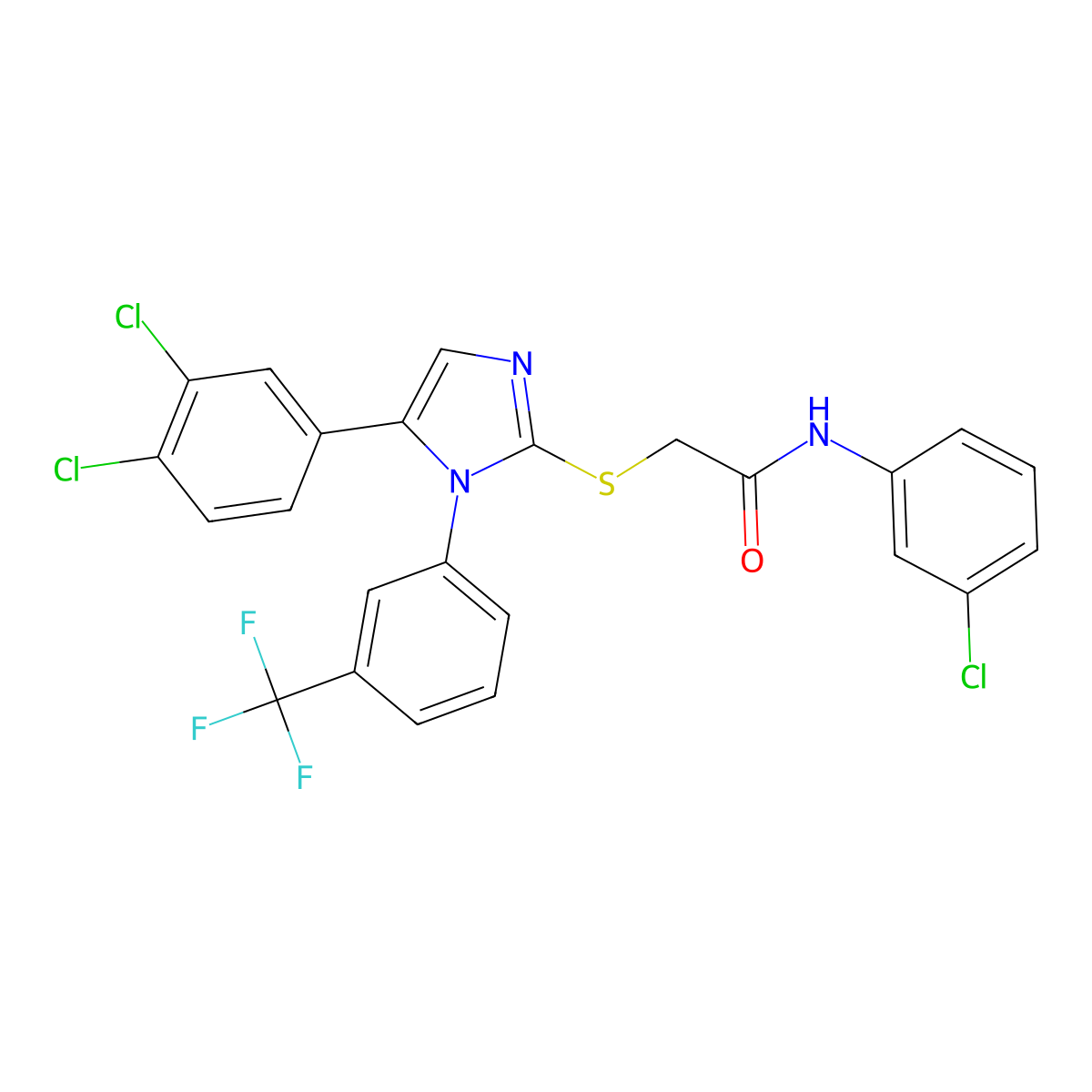 N-(3-chlorophenyl)-2-((5-(3,4-dichlorophenyl)-1-(3-(trifluoromethyl)phenyl)-1H-imidazol-2-yl)thio)acetamide molecular structure, CAS 1226427-17-3