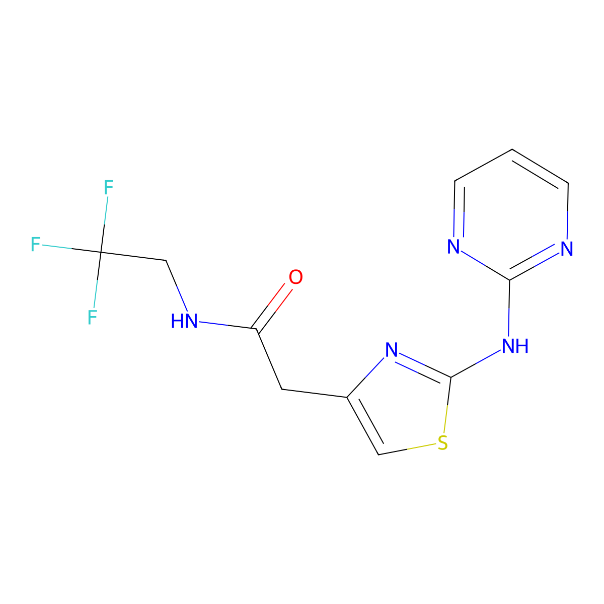 2-(2-(pyrimidin-2-ylamino)thiazol-4-yl)-N-(2,2,2-trifluoroethyl)acetamide molecular structure, CAS 1226427-28-6