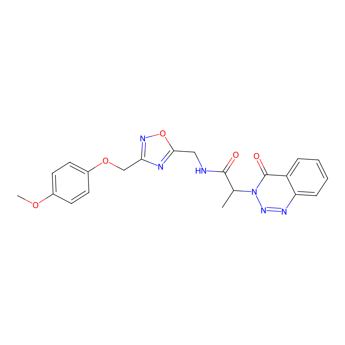 N-((3-((4-methoxyphenoxy)methyl)-1,2,4-oxadiazol-5-yl)methyl)-2-(4-oxobenzo[d][1,2,3]triazin-3(4H)-yl)propanamide molecular structure, CAS 1226427-40-2