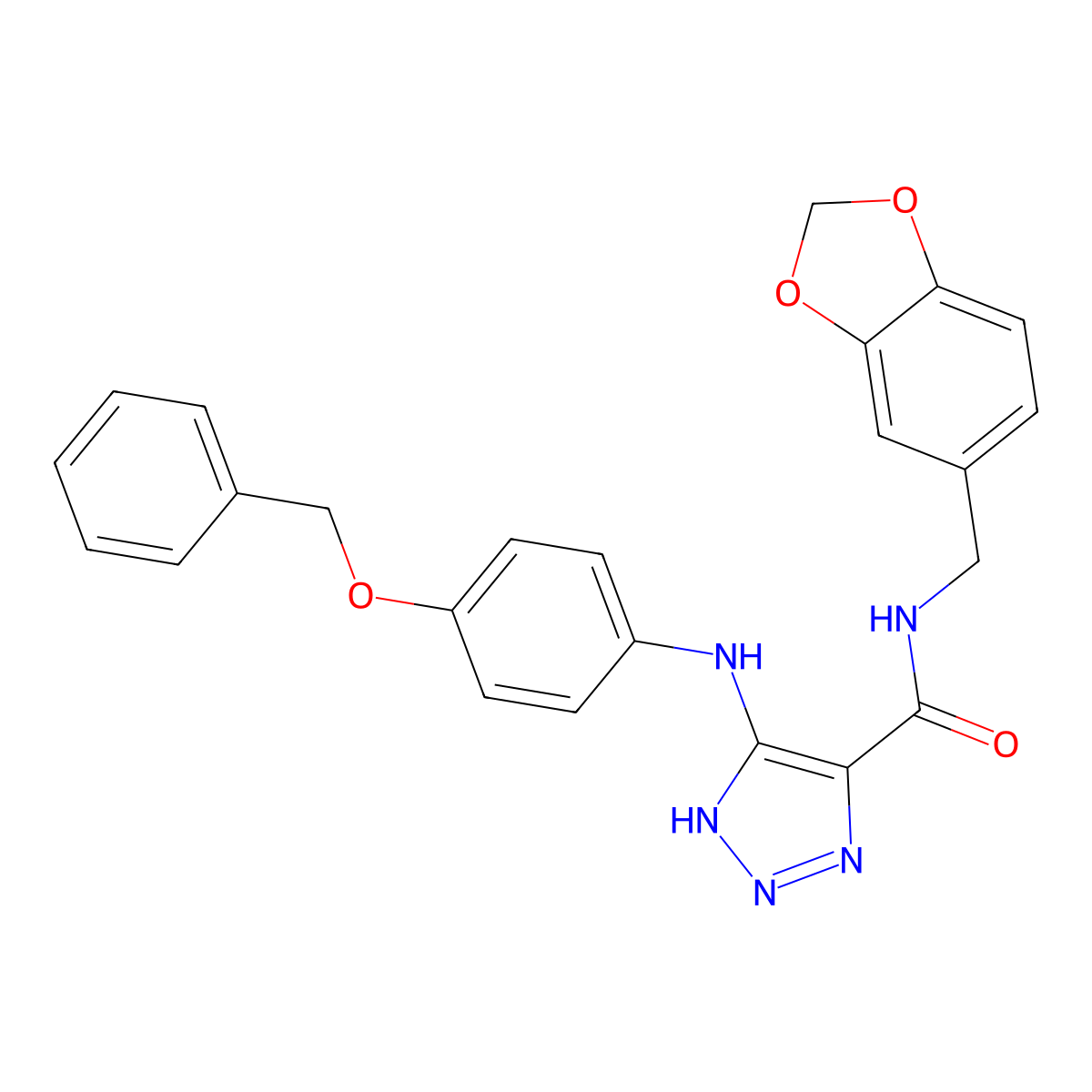 N-(1,3-benzodioxol-5-ylmethyl)-5-{[4-(benzyloxy)phenyl]amino}-1H-1,2,3-triazole-4-carboxamide molecular structure, CAS 1226427-43-5