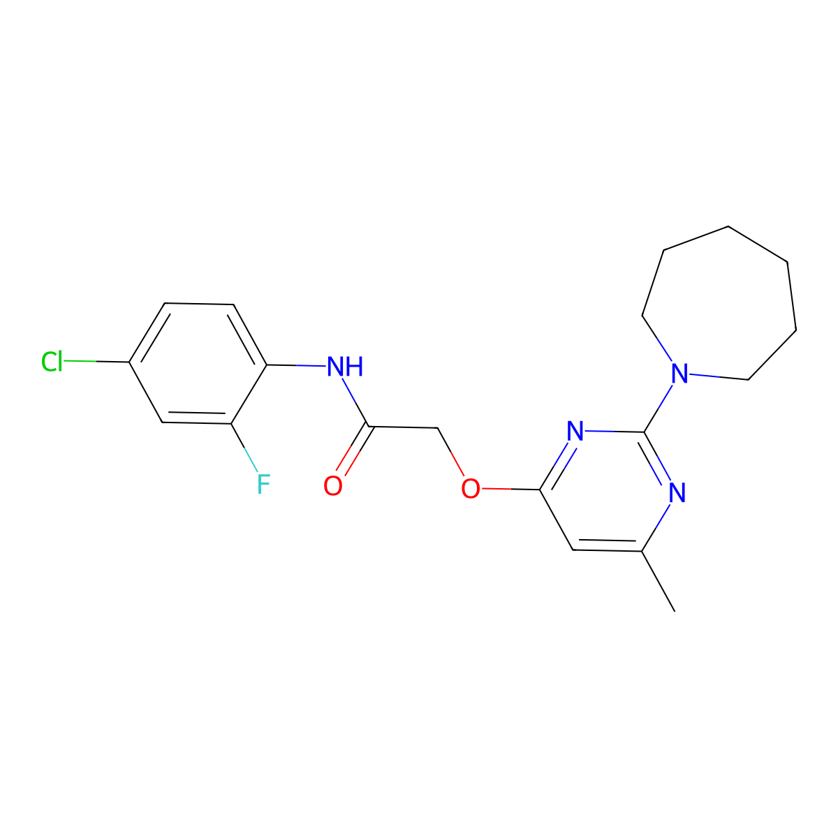 2-{[2-(azepan-1-yl)-6-methylpyrimidin-4-yl]oxy}-N-(4-chloro-2-fluorophenyl)acetamide molecular structure, CAS 1226427-48-0