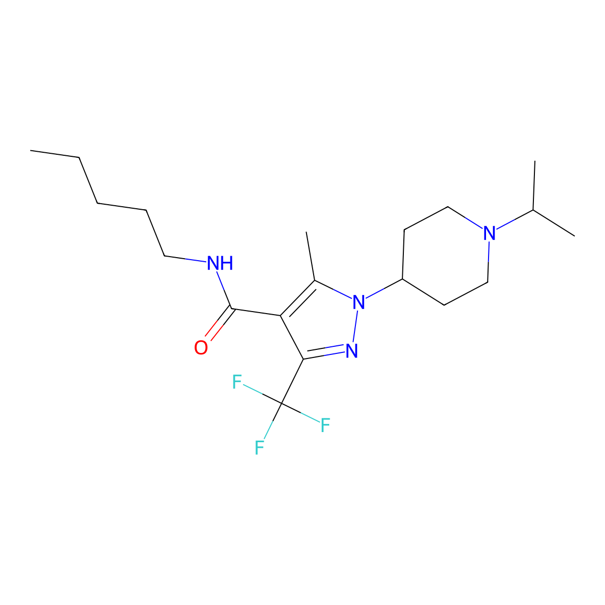 1-(1-isopropylpiperidin-4-yl)-5-methyl-N-pentyl-3-(trifluoromethyl)-1H-pyrazole-4-carboxamide molecular structure, CAS 1226427-49-1
