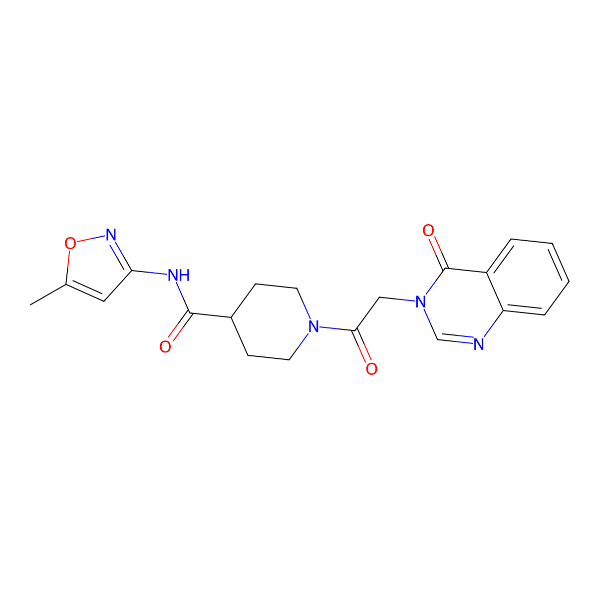 N-(5-methylisoxazol-3-yl)-1-(2-(4-oxoquinazolin-3(4H)-yl)acetyl)piperidine-4-carboxamide molecular structure, CAS 1226427-50-4