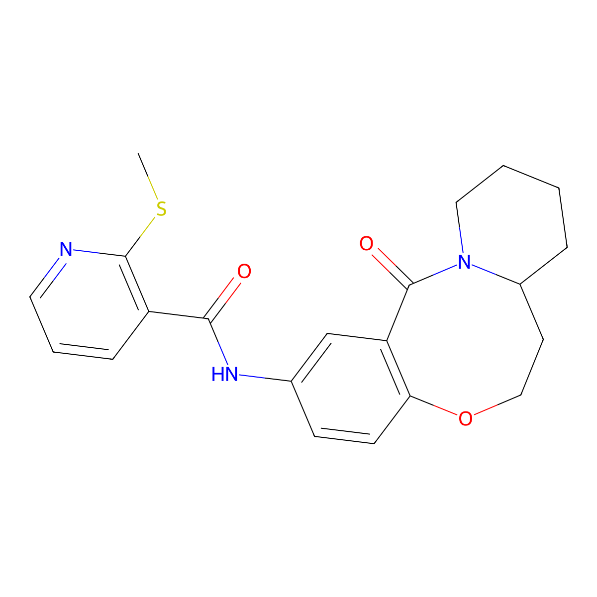 2-(methylsulfanyl)-N-{2-oxo-9-oxa-1-azatricyclo[10.4.0.0^{3,8}]hexadeca-3,5,7-trien-5-yl}pyridine-3-carboxamide molecular structure, CAS 1226427-56-0