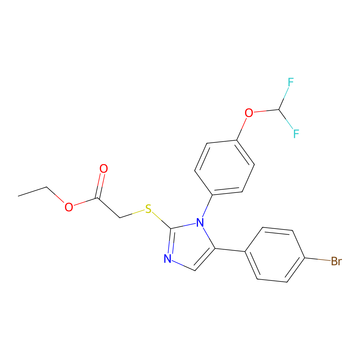ethyl 2-((5-(4-bromophenyl)-1-(4-(difluoromethoxy)phenyl)-1H-imidazol-2-yl)thio)acetate molecular structure, CAS 1226427-68-4