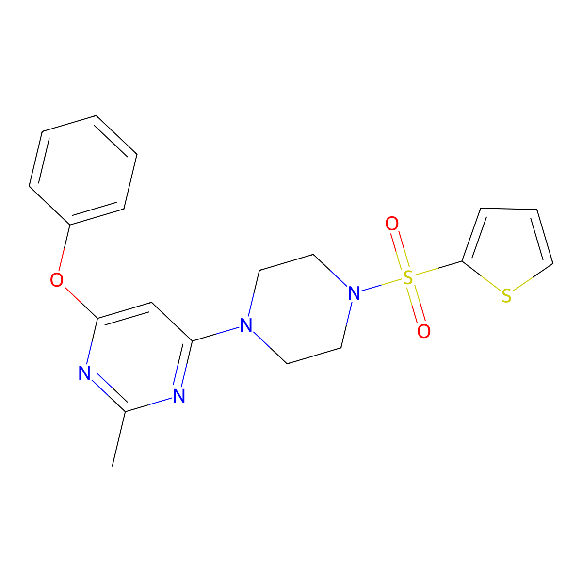 2-Methyl-4-phenoxy-6-(4-(thiophen-2-ylsulfonyl)piperazin-1-yl)pyrimidine molecular structure, CAS 1226427-77-5