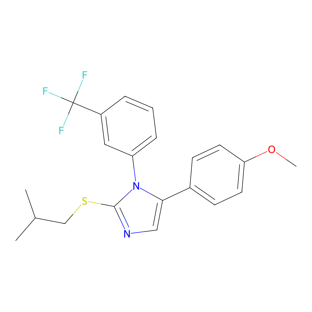 2-(isobutylthio)-5-(4-methoxyphenyl)-1-(3-(trifluoromethyl)phenyl)-1H-imidazole molecular structure, CAS 1226427-78-6