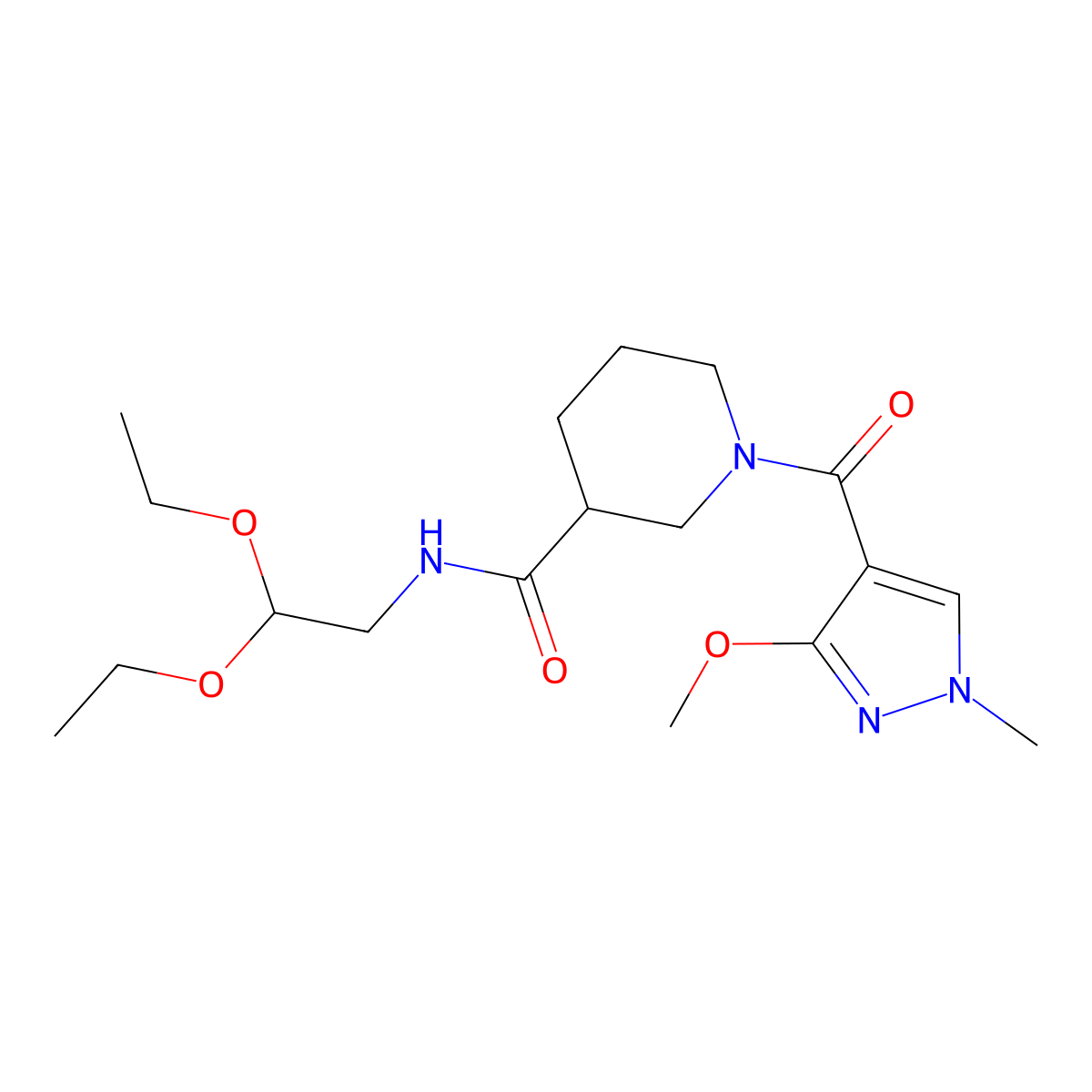 N-(2,2-diethoxyethyl)-1-(3-methoxy-1-methyl-1H-pyrazole-4-carbonyl)piperidine-3-carboxamide molecular structure, CAS 1226427-81-1